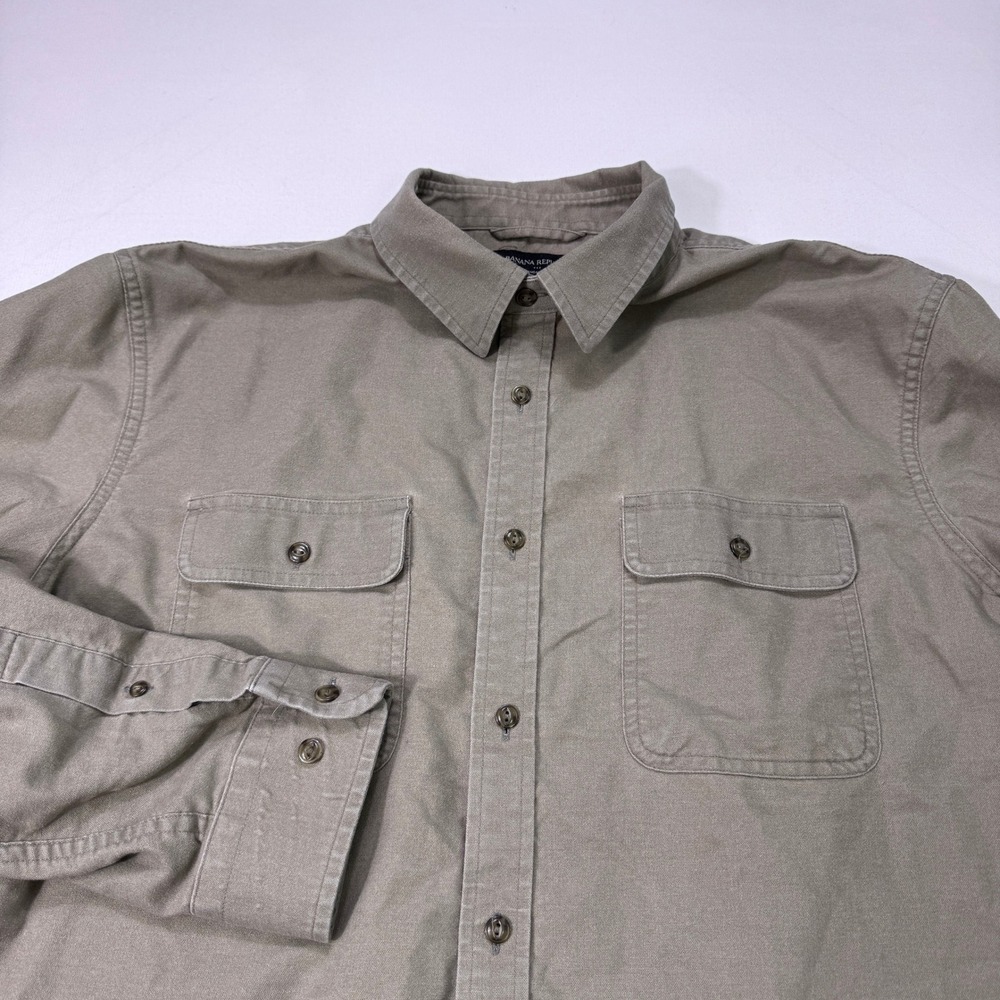 Banana Republic Mens XL Standard Fit Brushed Cotton Shirt Gray Safari Outdoor